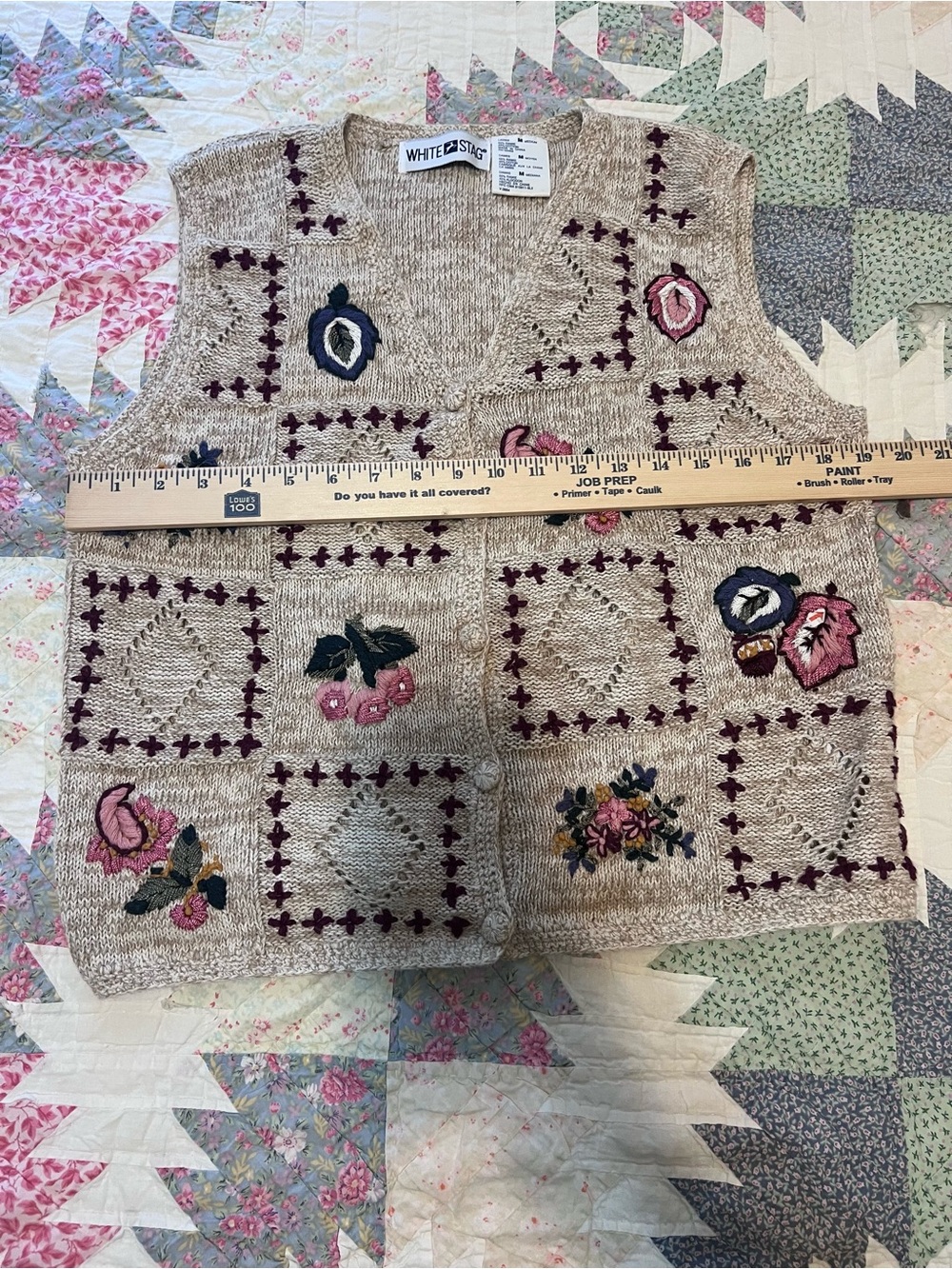 White Stag Vintage Embroidered Floral Knit Vest Medium - Picture 7 of 7